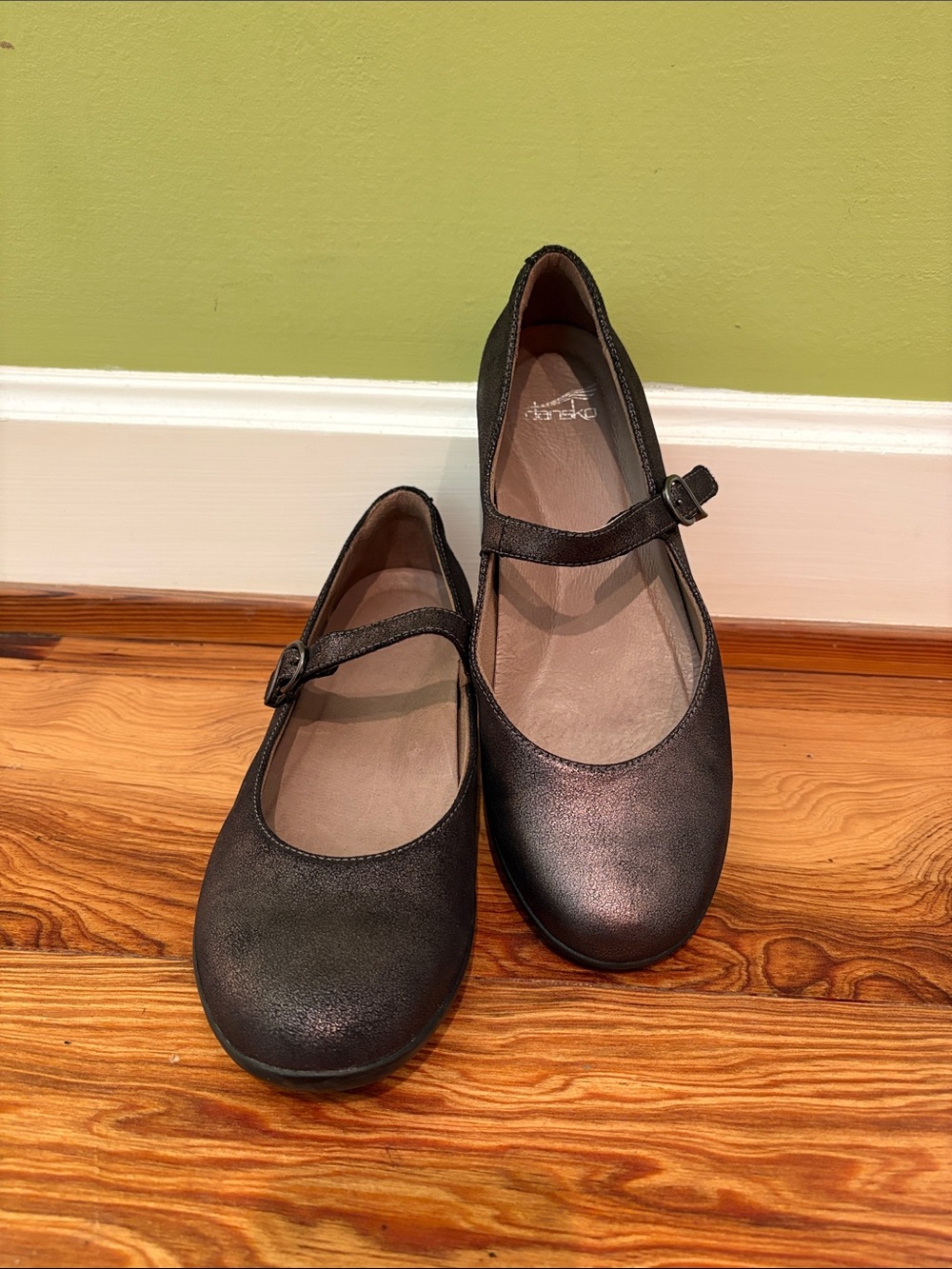 Dansko Metallic Brown Mary Jane Flats with Velcro Buckle Strap